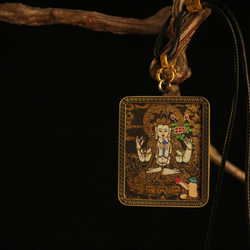 Handcrafted White Compassion Bodhisattva Thangka Pendant Necklace