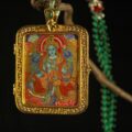 Handcrafted Thangka Pendant Inspired by Green Tara – Tibetan Buddhist Iconography - Image 2