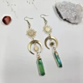 Sun & Moon Green Aura Quartz Earrings - Celestial Boho