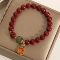 Handcrafted Natural Red Cinnabar Bracelet Gourd (Hulu) Amulet for Protection & Prosperity