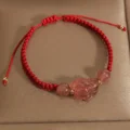 Strawberry Quartz Fox Red String Bracelet - Love & Luck