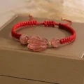 Strawberry Quartz Fox Red String Bracelet - Love & Luck