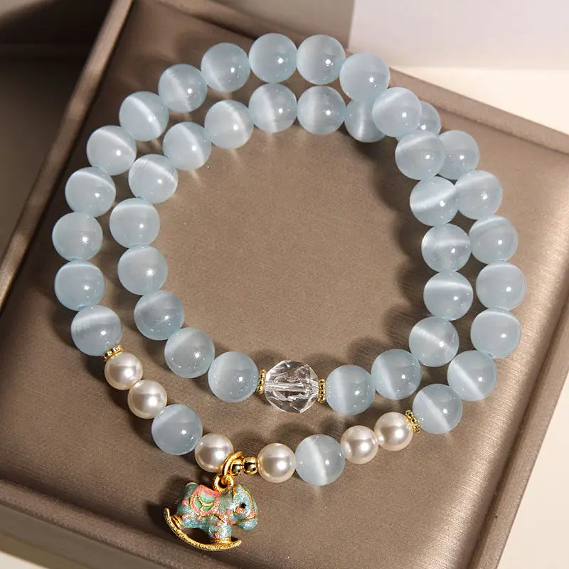 Blue Cat's Eye Horse Bracelet - Peace & Intuition Amulet