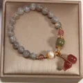Grey Moonstone Wu Lou Bracelet - Health & Intuition - Image 2