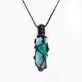 Handcrafted Natural Fluorite Crystal Point Wrapped Pendant