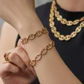 Tanfog 18K Gold Plated Stainless Steel Jewelry Set | Tarnish-Free CZ Link Collection