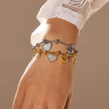 Tanfog Heart & Celestial Charm Bracelet | Tarnish-Free Titanium Steel Jewelry
