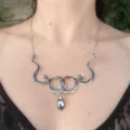 Tanfog Vintage Double Snake Knot Necklace | Gothic Serpent Teardrop Pendant - Image 2