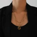 Tanfog Vintage Oval Medallion Necklace | Natural Tiger's Eye & Black Agate Pendant - Image 2